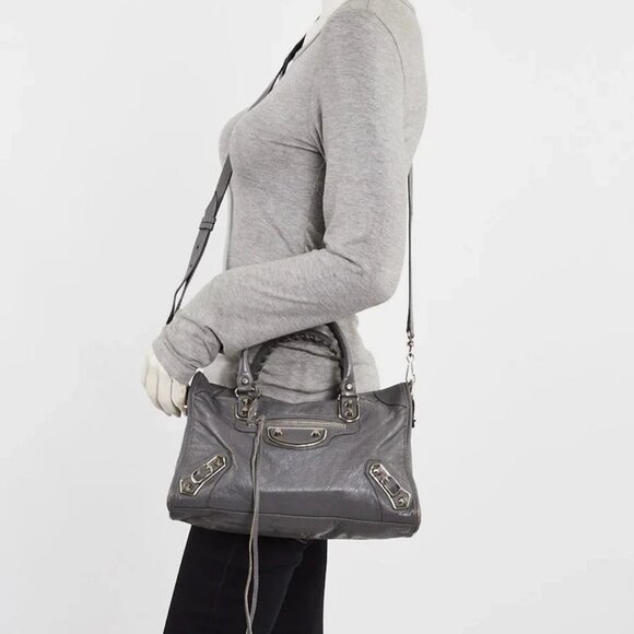 Balenciaga Gris Cendre Lambskin Leather Metallic Edge City S Bag - Picture 2 of 12